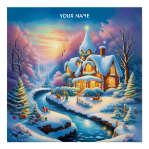 Fantasy Niedlich Lebhafte Weihnachtsmesse Dorf Poster