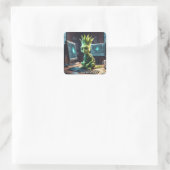 Fantasy Niedlich Leek Artichoke Alien Quadratischer Aufkleber (Tasche)