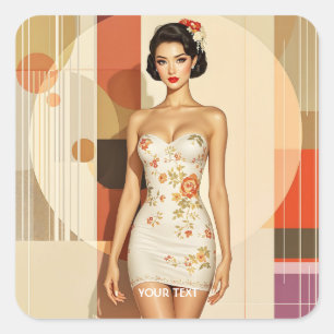 Fantasy Niedlich Liebliche japanische Lady Quadratischer Aufkleber