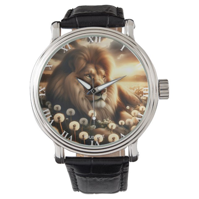 Fantasy Niedlich Lion Blume Sunset Armbanduhr (Vorderseite)
