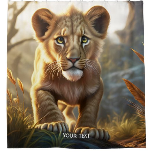 Fantasy Niedlich Lion Cub Forest Duschvorhang (Vorderseite)