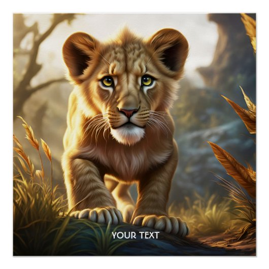Fantasy Niedlich Lion Cub Forest Poster (Vorderseite)