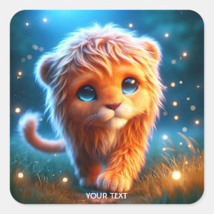 Fantasy Niedlich Lion Cub Stars Quadratischer Aufkleber