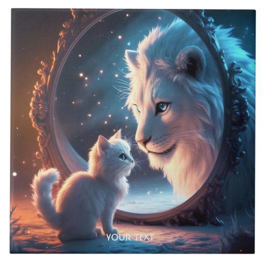 Fantasy Niedlich Lion Kitten Mirror Fliese (Vorderseite)
