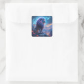 Fantasy Niedlich Lion Night Blume Quadratischer Aufkleber (Tasche)