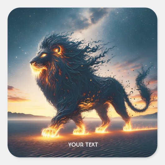 Fantasy Niedlich Lion Wüstenfeuer Quadratischer Aufkleber (Vorderseite)