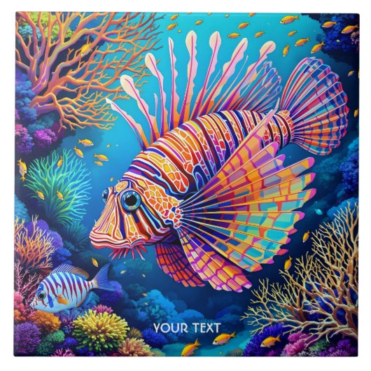 Fantasy Niedlich Lionfish Korallenriff Fliese (Vorderseite)
