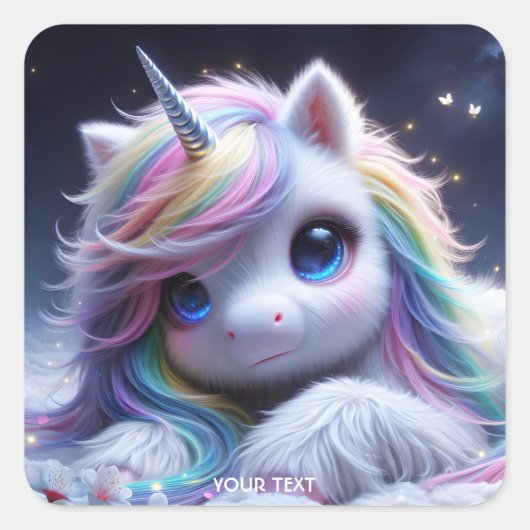 Fantasy Niedlich Lovely Baby Unicorn Quadratischer Aufkleber (Vorderseite)