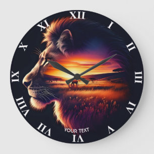 Fantasy Niedlich Löwe Kopf Savanna Große Wanduhr