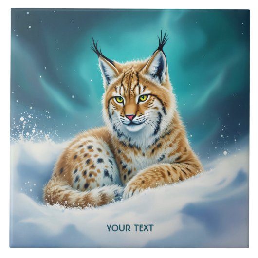 Fantasy Niedlich Lynx Cub Winter Fliese (Vorderseite)