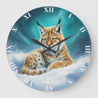 Fantasy Niedlich Lynx Cub Winter Große Wanduhr