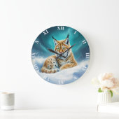 Fantasy Niedlich Lynx Cub Winter Große Wanduhr (Zuhause)