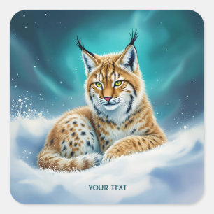 Fantasy Niedlich Lynx Cub Winter Quadratischer Aufkleber