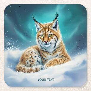 Fantasy Niedlich Lynx Cub Winter Rechteckiger Pappuntersetzer