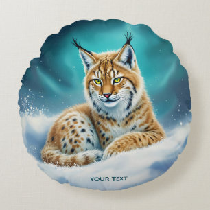 Fantasy Niedlich Lynx Cub Winter Rundes Kissen