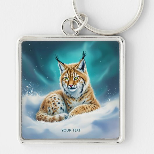 Fantasy Niedlich Lynx Cub Winter Schlüsselanhänger (Vorne)