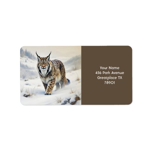 Fantasy Niedlich Lynx Winter Snow Adressaufkleber (Vorne)