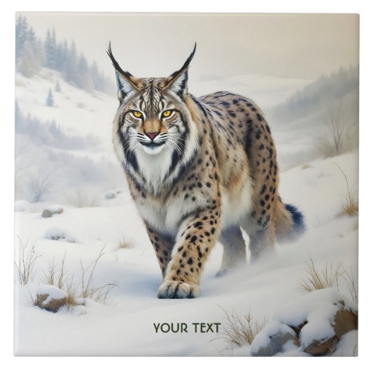 Fantasy Niedlich Lynx Winter Snow Fliese (Vorderseite)