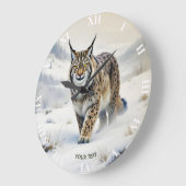 Fantasy Niedlich Lynx Winter Snow Große Wanduhr (Winkel)