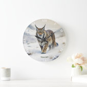 Fantasy Niedlich Lynx Winter Snow Große Wanduhr (Zuhause)