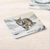 Fantasy Niedlich Lynx Winter Snow Rechteckiger Pappuntersetzer (angewinkelt)