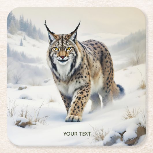 Fantasy Niedlich Lynx Winter Snow Rechteckiger Pappuntersetzer (Vorderseite)