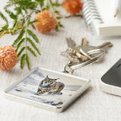 Fantasy Niedlich Lynx Winter Snow Schlüsselanhänger (Seite)