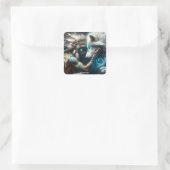 Fantasy Niedlich Man Hugging Wolf Quadratischer Aufkleber (Tasche)