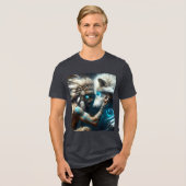 Fantasy Niedlich Man Hugging Wolf Tri-Blend Shirt (Vorderseite voll)