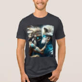 Fantasy Niedlich Man Hugging Wolf Tri-Blend Shirt (Vorderseite)