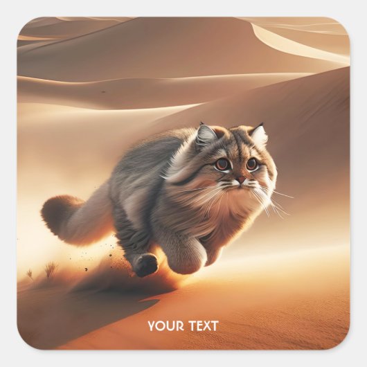 Fantasy Niedlich Manuell Cat Running Quadratischer Aufkleber (Vorderseite)