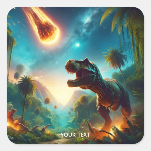 Fantasy Niedlich Meteor Scared T-Rex Quadratischer Aufkleber (Vorderseite)