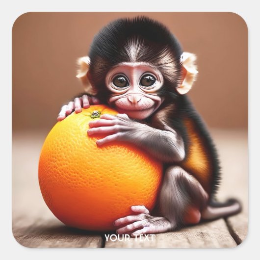 Fantasy Niedlich Monkey Baby Orange Quadratischer Aufkleber (Vorderseite)