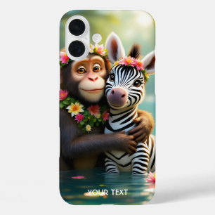 Fantasy Niedlich Monkey Zebra Hug iPhone 16 Plus Hülle