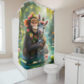 Fantasy Niedlich Monkey Zebra Hug Duschvorhang (Beispiel)