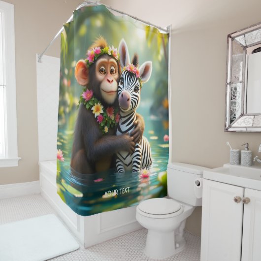 Fantasy Niedlich Monkey Zebra Hug Duschvorhang (Beispiel)
