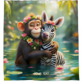 Fantasy Niedlich Monkey Zebra Hug Duschvorhang (Vorderseite)
