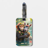 Fantasy Niedlich Monkey Zebra Hug Gepäckanhänger (Rückseite vertikal)