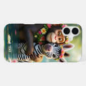 Fantasy Niedlich Monkey Zebra Hug iPhone Hülle (Rückseite (Horizontal))