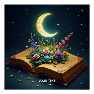Fantasy Niedlich Moon Book Blume Poster