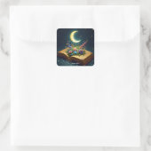 Fantasy Niedlich Moon Book Blume Quadratischer Aufkleber (Tasche)