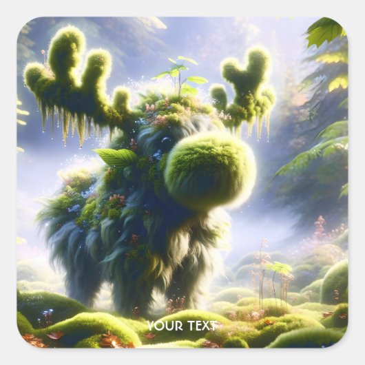 Fantasy Niedlich Moss Moose Forest Quadratischer Aufkleber (Vorderseite)