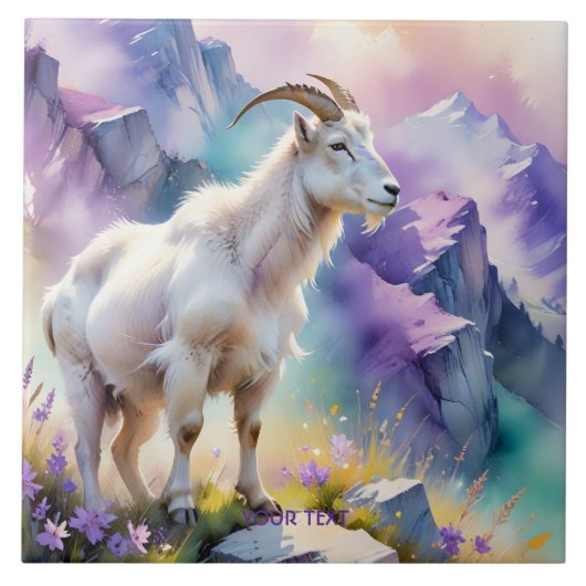 Fantasy Niedlich Mountain Goat Meadow Wiese Fliese (Vorderseite)
