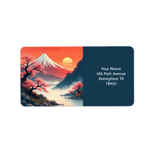 Fantasy Niedlich Mountain Sun Sakura Adressaufkleber (Vorne)