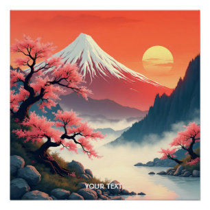 Fantasy Niedlich Mountain Sun Sakura Poster