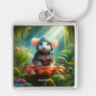 Fantasy Niedlich Mouse Blume Hat Schlüsselanhänger