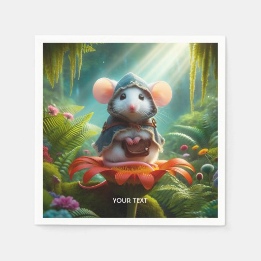 Fantasy Niedlich Mouse Blume Hat Serviette (Vorderseite)
