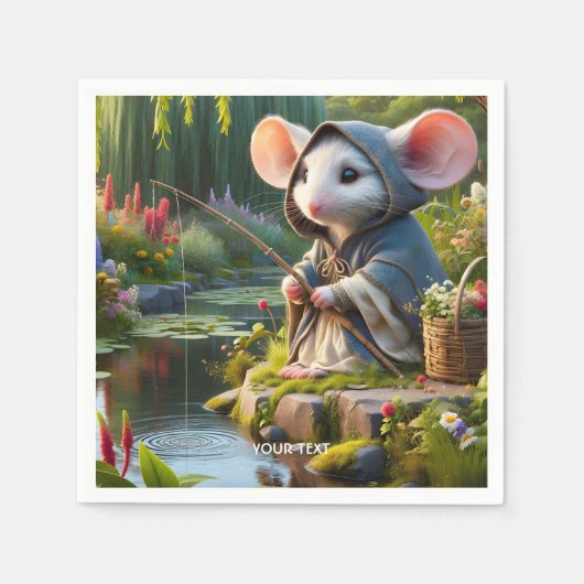Fantasy Niedlich Mouse Fischerei Blume Serviette (Vorderseite)
