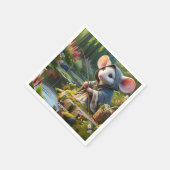 Fantasy Niedlich Mouse Fischerei Blume Serviette (Ecke)