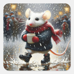 Fantasy Niedlich Mouse Kaffee Coffee Quadratischer Aufkleber